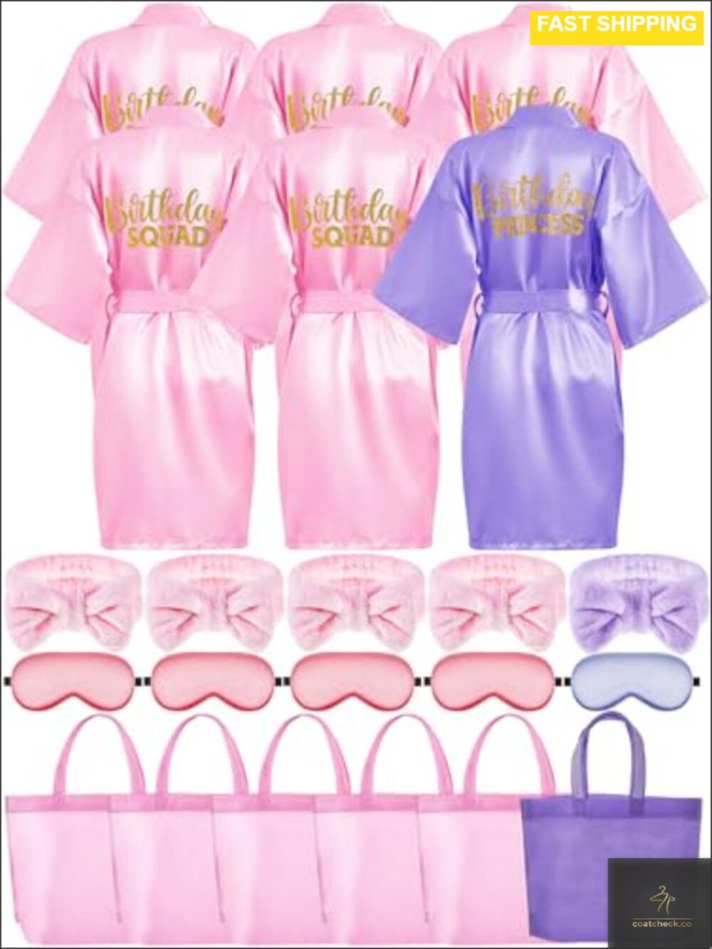 Girls Spa Party Kit 6 Robes Headbands Eye Masks Tote Bags Sleepover Set Size 8